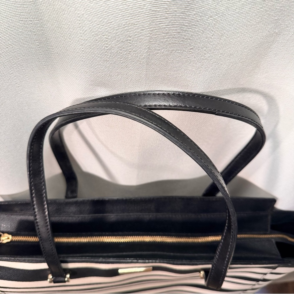 Kate Spade Vegan Leather Black & White Striped Tote Bag - Picture 6 of 9